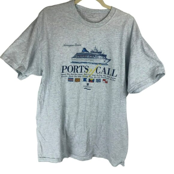 Norwegian Cruise‎ T-Shirt, Crew Neck, Short Sleeves, Crown, Flags, Gray, Large - Picture 1 of 4
